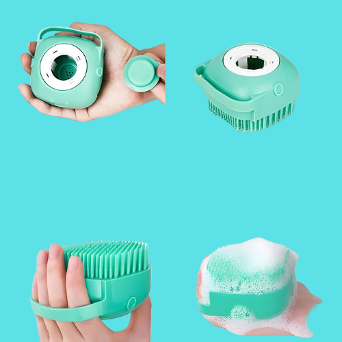 2-in-1 Haustier Bad- & Massagebürste mit Shampoospender