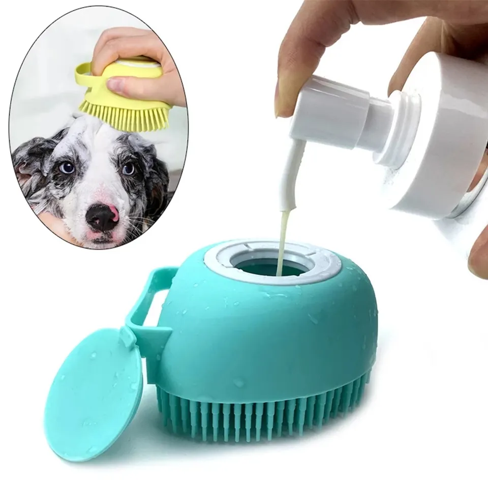 2-in-1 Haustier Bad- & Massagebürste mit Shampoospender