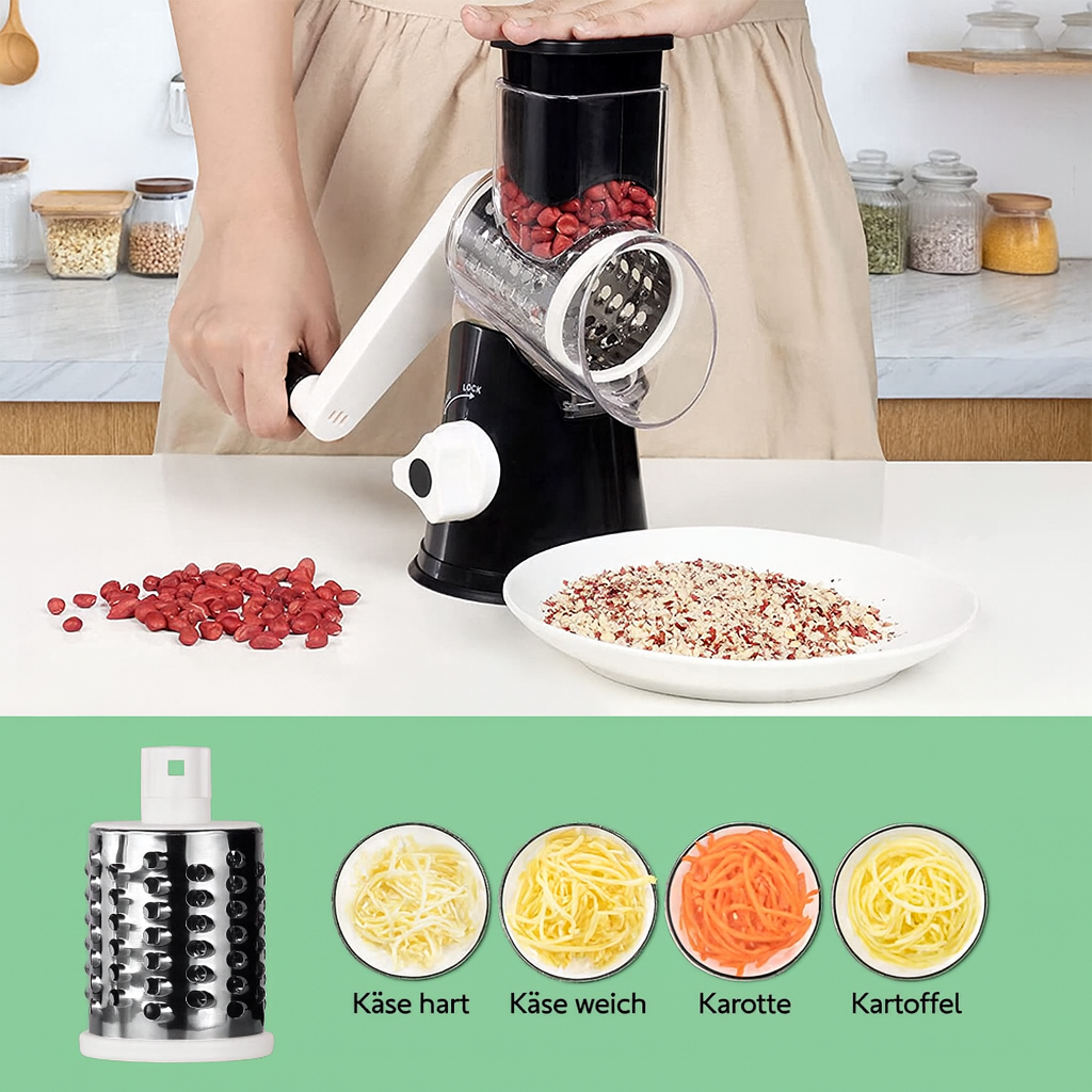 3-in-1 Mandoline Gemüseschneider & Käsereibe mit Kurbel