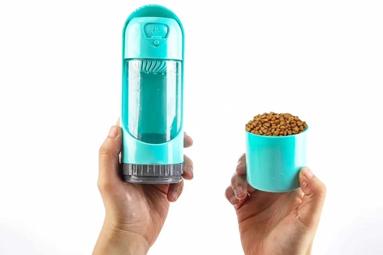 2in1 Futter & Wasser Spender – Kompakter Reise-Behälter für Haustiere