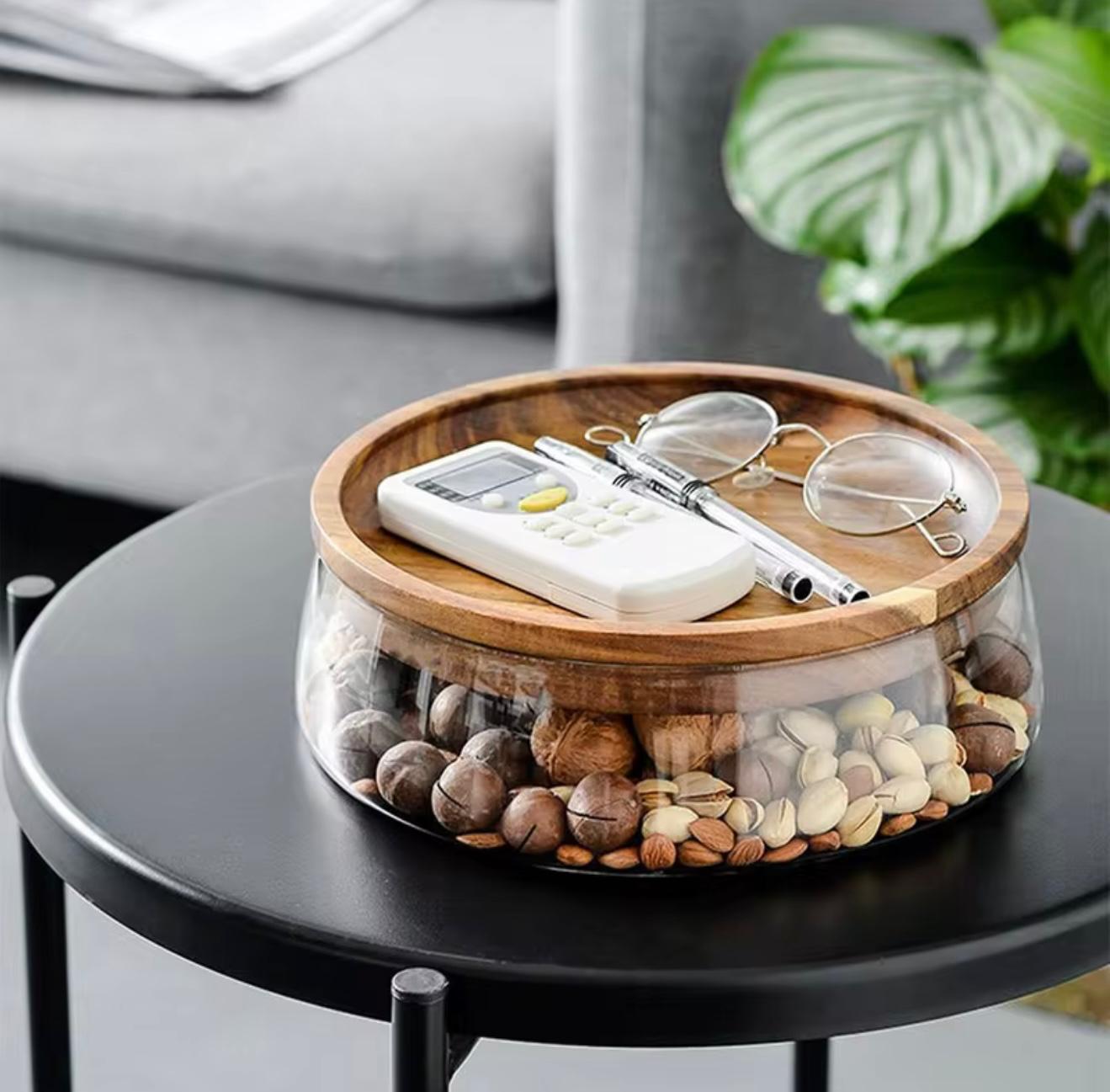 Moderne Japanische Akazienholz Glas-Aufbewahrungsbox