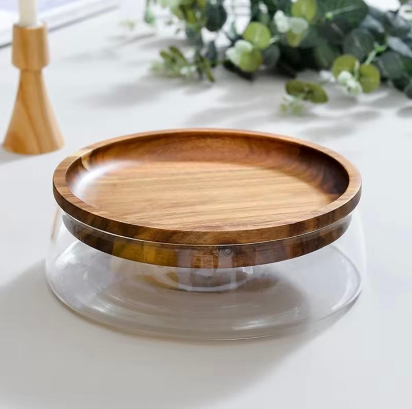 Moderne Japanische Akazienholz Glas-Aufbewahrungsbox
